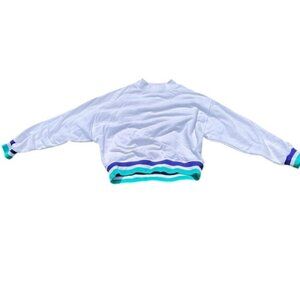 DSG White Sweatshirt S Multicolor Striped Ribbed Hem & Cuffs Long Sleeve Casual
